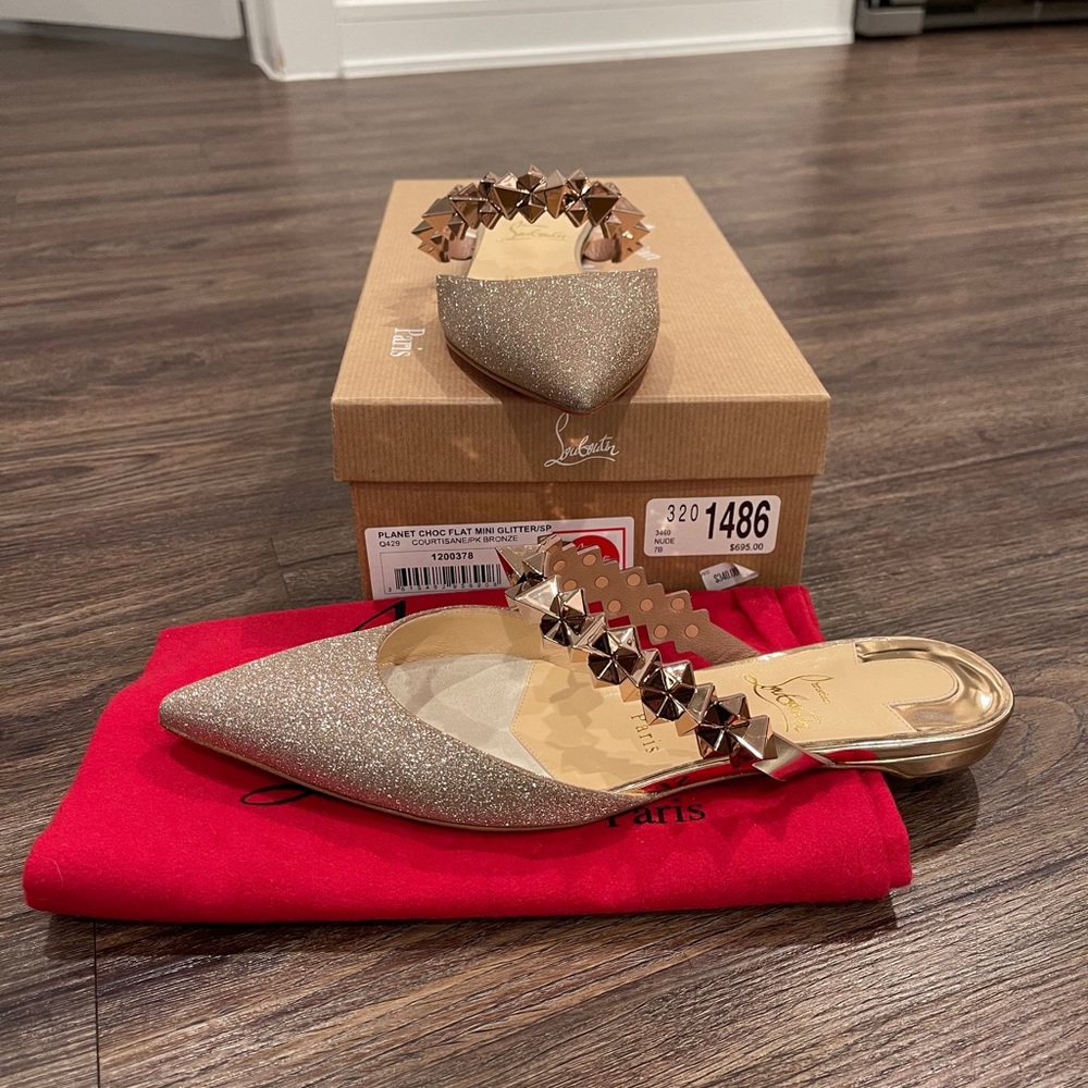 Pink bronze Christian Louboutin spiked flats